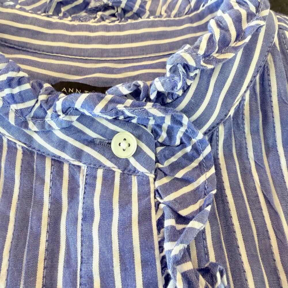 LOFT Ann Taylor Blue Stripe Pintuck Ruffle Sleeveless Blouse S - Picture 5 of 9